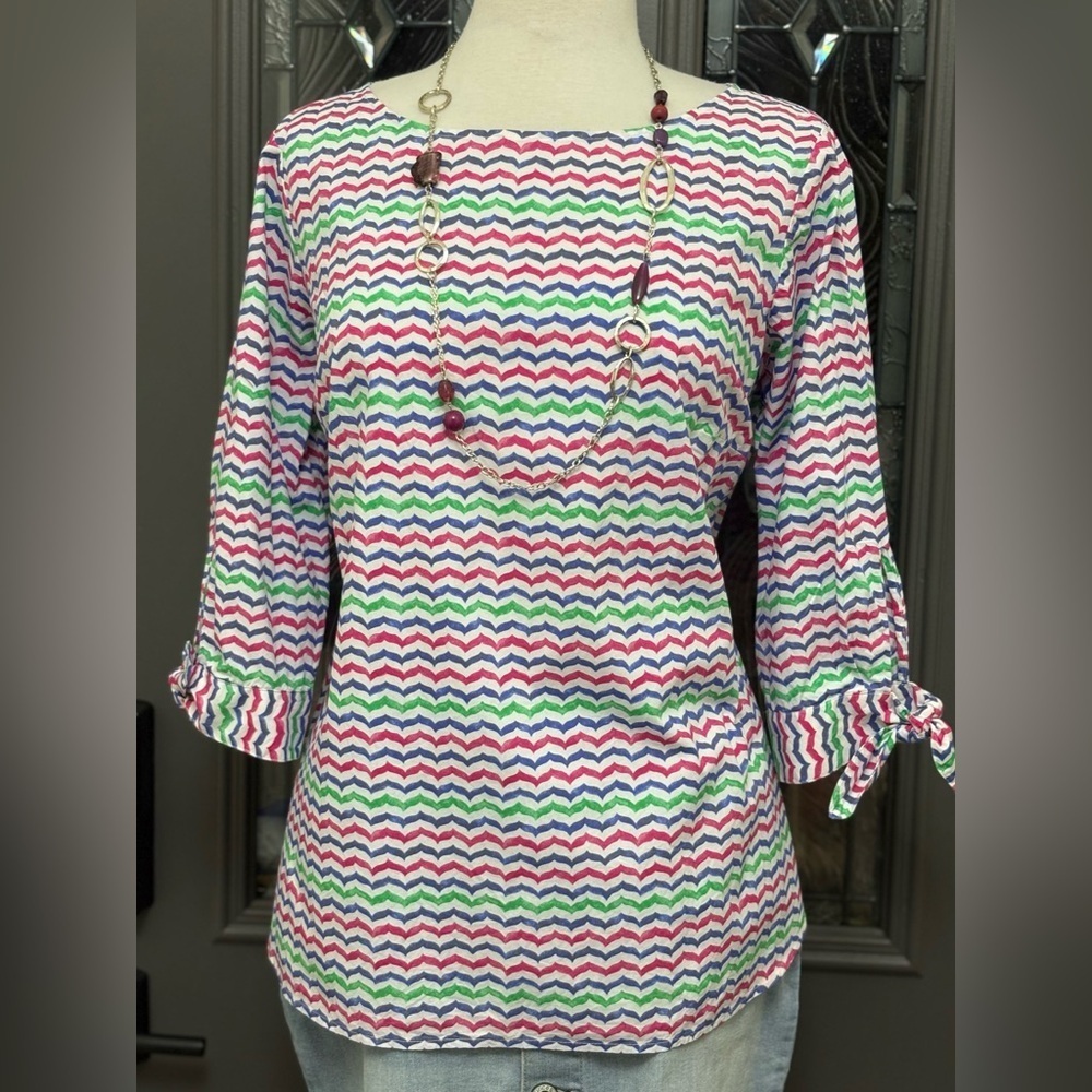 Talbots Women's Petite Whale Tail Pattern Tunic Blouse
